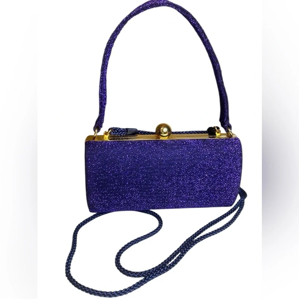 Le Regale Blue Sparkle Evening Purse removable Shoulder Strap to Handbag